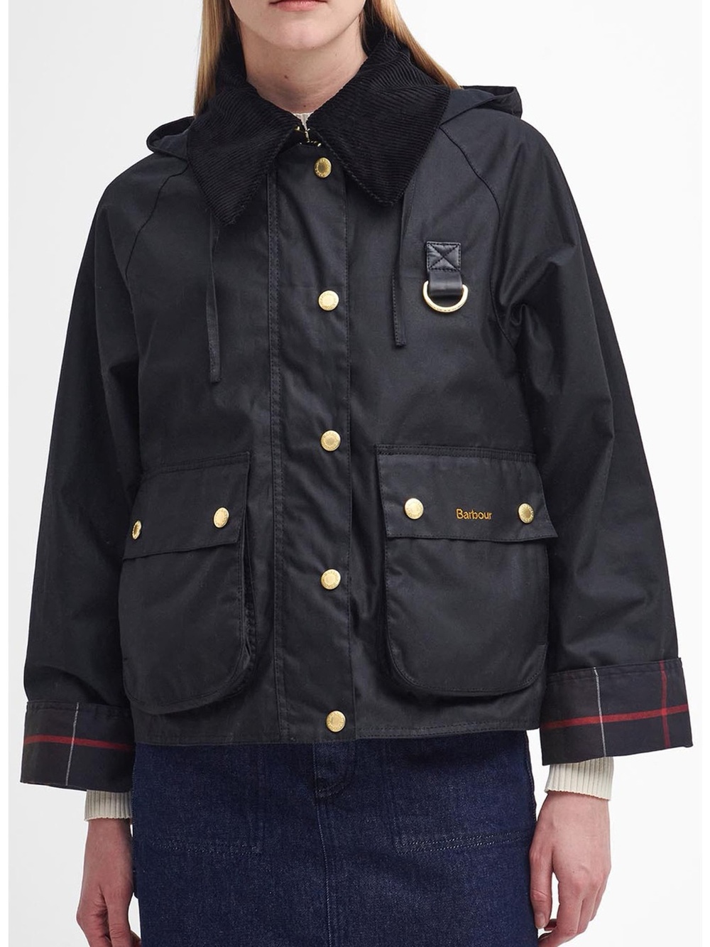 Reighton Barbour Black Waxed Hooded Jacket with Gold Trim womens 6